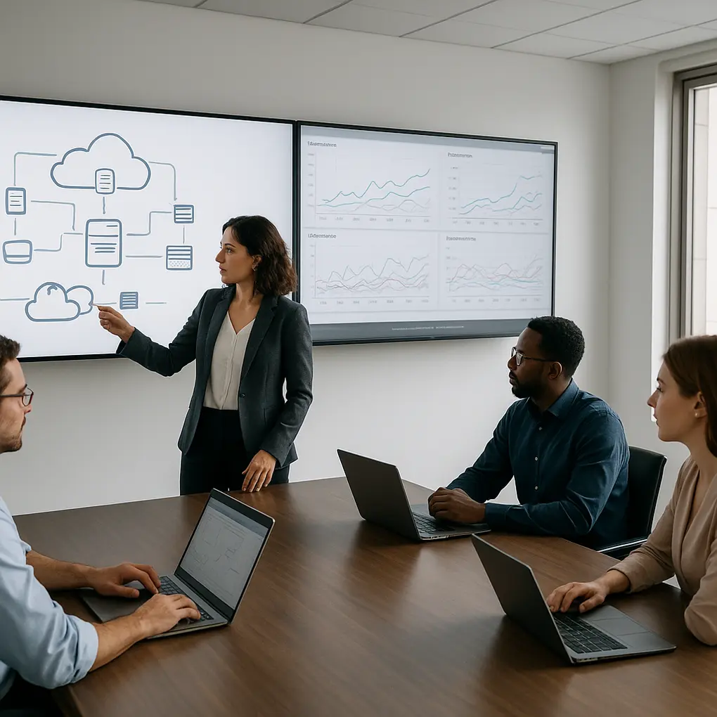 Arquitectura serverless en AWS en una oficina moderna