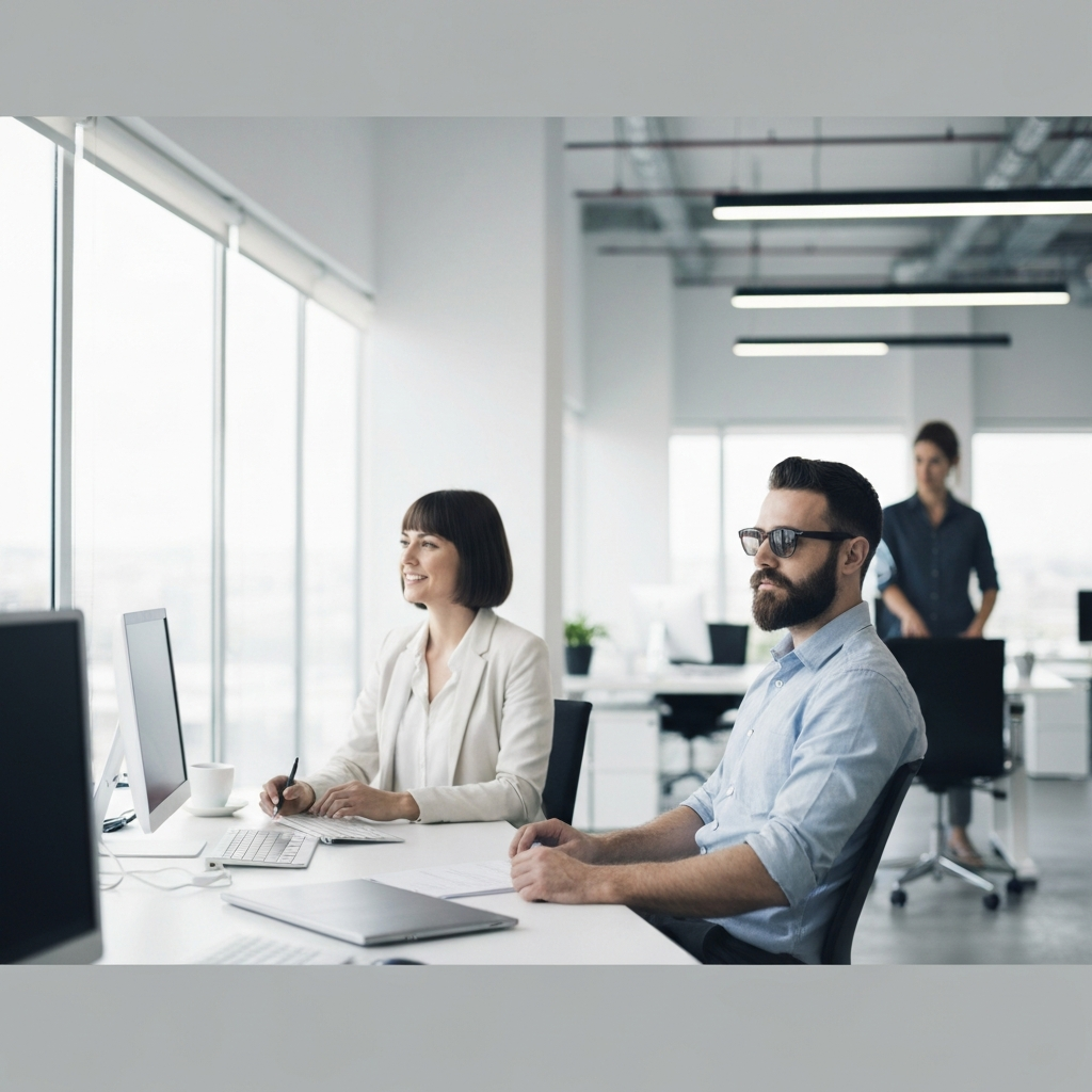 Equipo colaborando en estrategias innovación tecnológica empresarial con pantallas y datos.