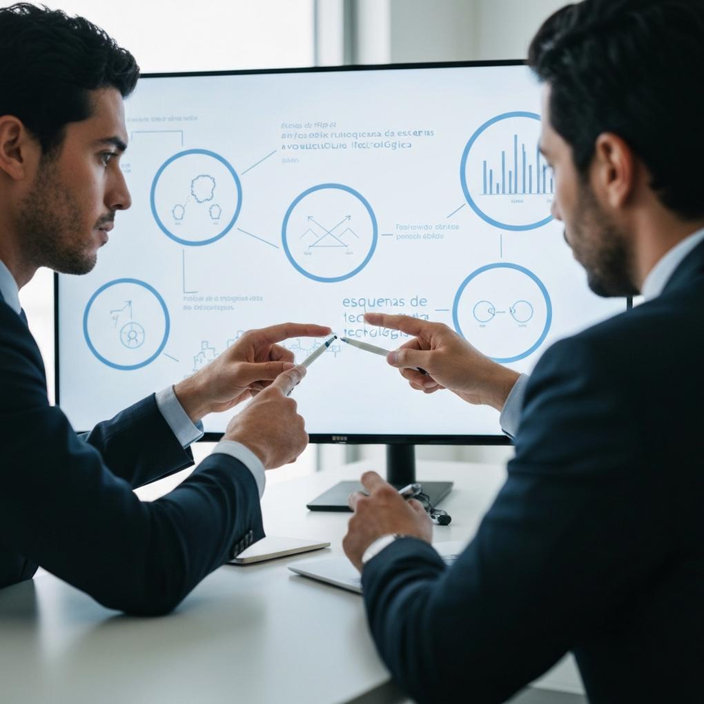 Profesional analizando diagramas de flujo para decisiones clave innovación tecnológica